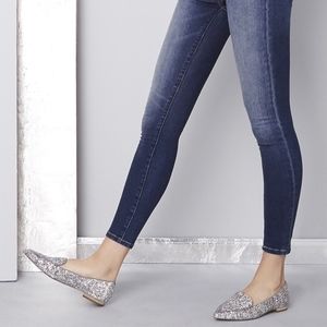 Sole/Society Silver Glitter Chic Loafers Flats